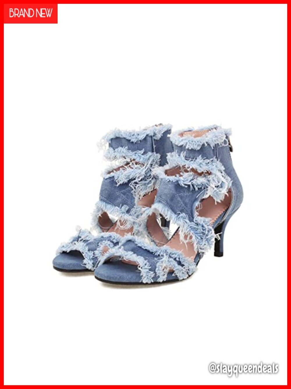 Denim High Heeled Sandals Open Toe Ankle Strap Stiletto Comfortable